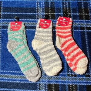 3-Pair NWT Snugadoo Cozy Socks - OSFA - Teal/White/Pink